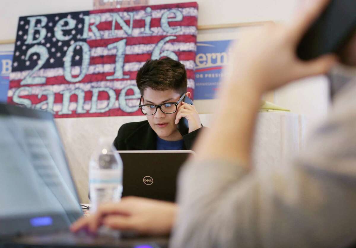 Brendon Lara, 23, a recent UH graduate, works ﻿at Bernie Sanders' Houston office. "The Texas primary will matter this time around," said state Sen. Rodney Ellis.