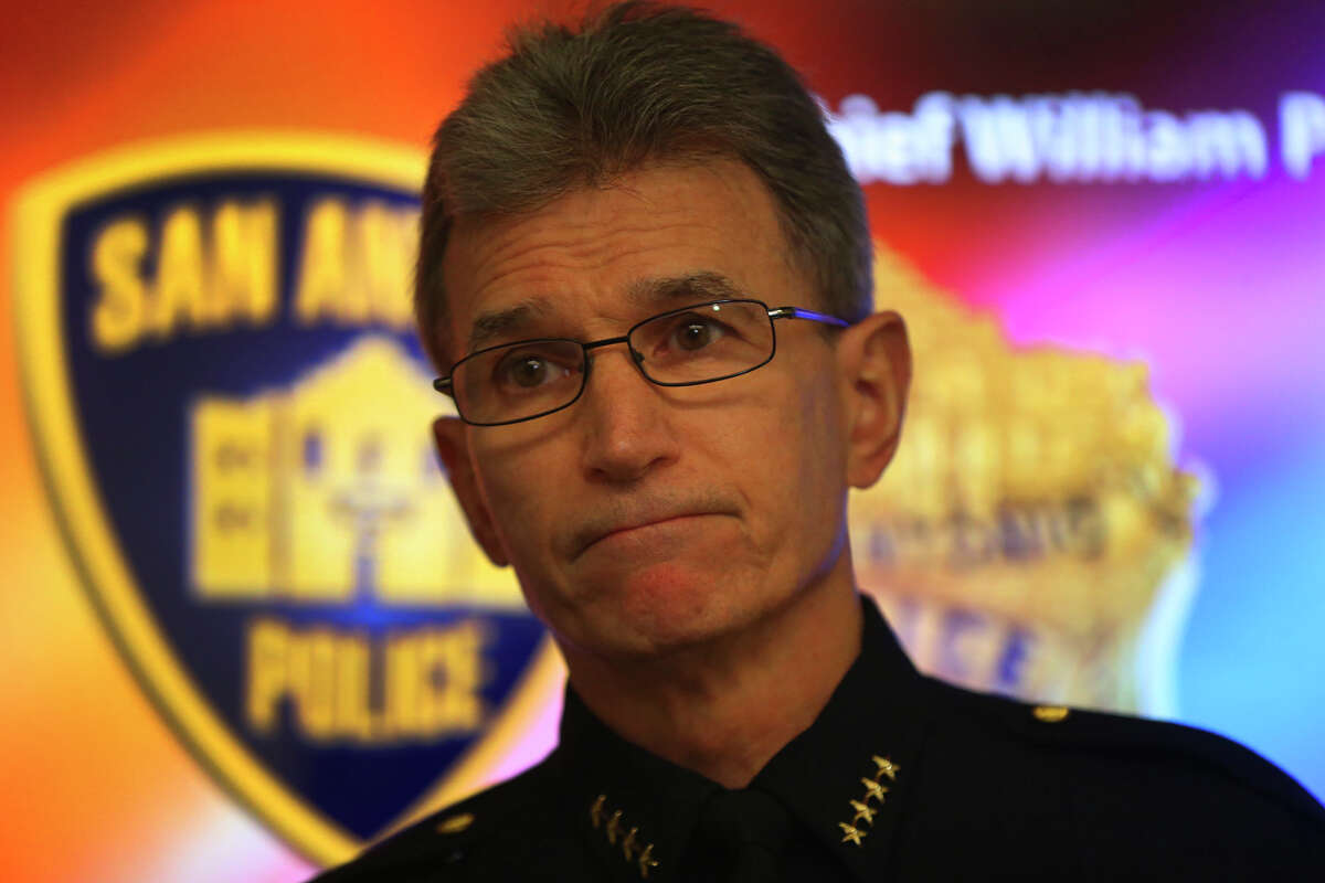 San Antonio police chief William McManus speaks Friday February 5, 2016 at Public Safety Headquarters about a fatal officer involved shooting last night about 6:45 p.m. at the Wood Hollow apartments on the North Side. San Anonio police officer John Lee shot and killed Antronie Scott, 36, who was wanted on two warrants.