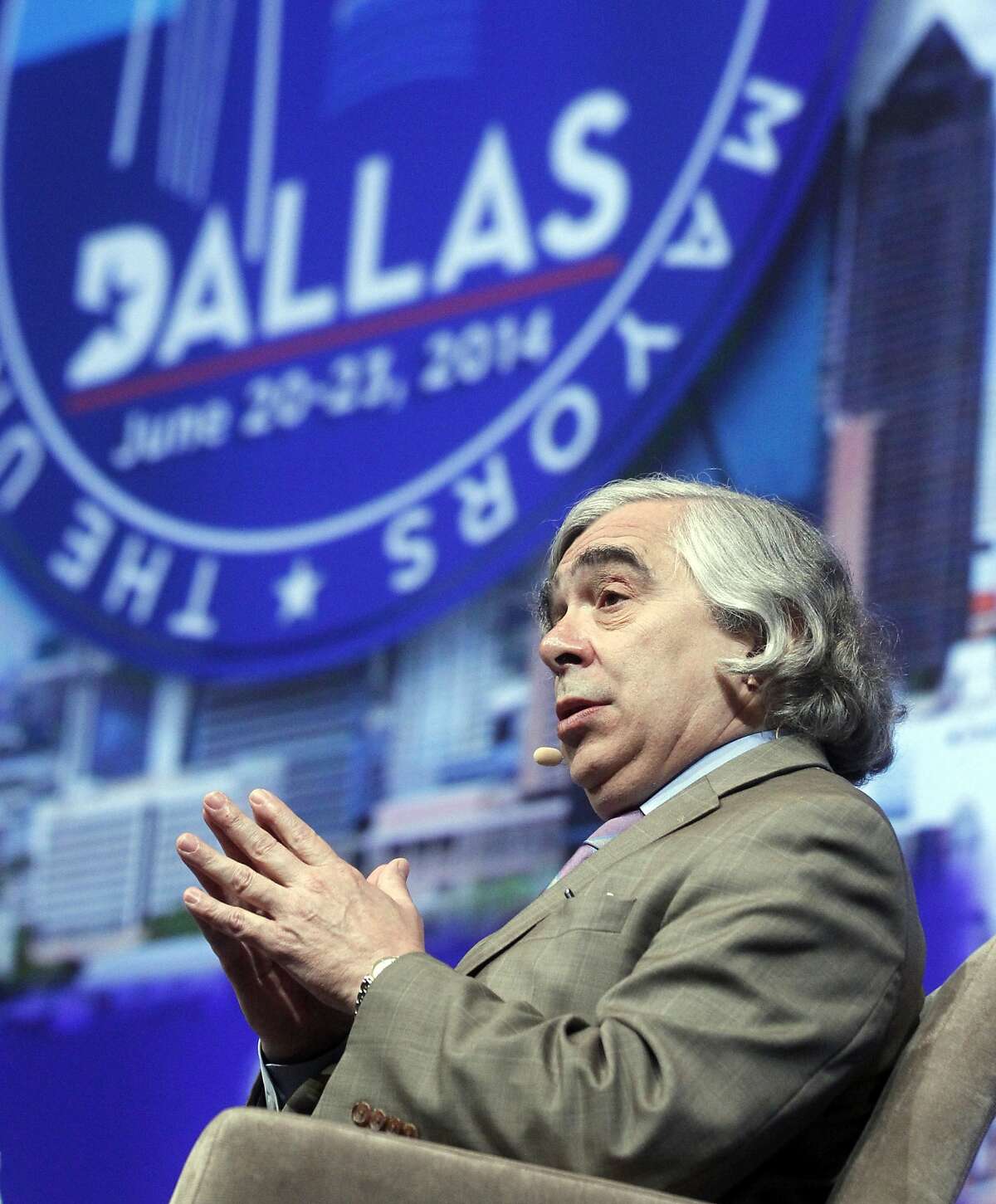Ernest Moniz, secretary, United States Dept. of Energy, discusses climate protection at the U.S. Conference of Mayors in Dallas, on Sunday, June 22, 2014.