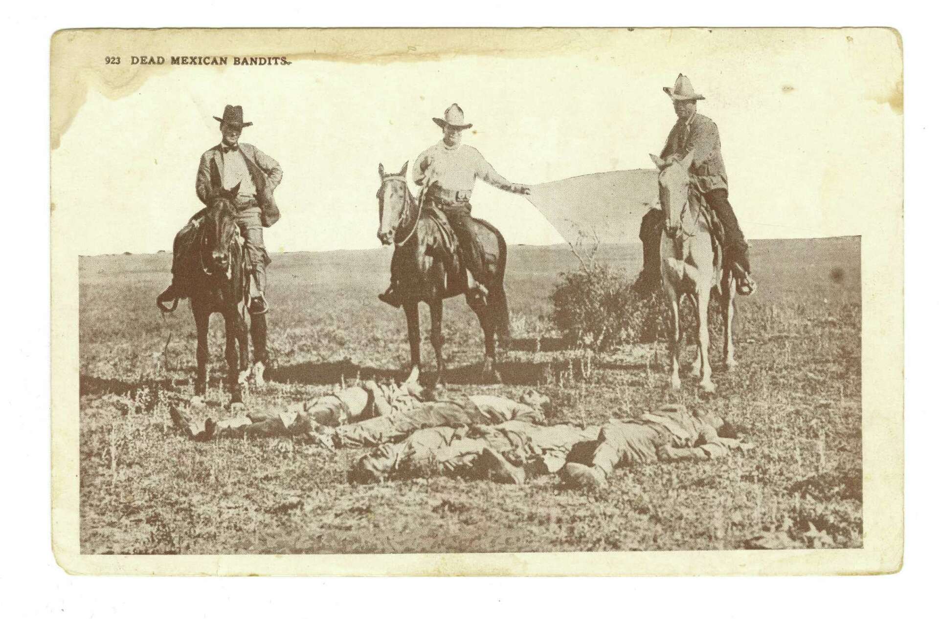 Early 1900s 3 photo postcards Pancho Villa, refugee camp, women horses