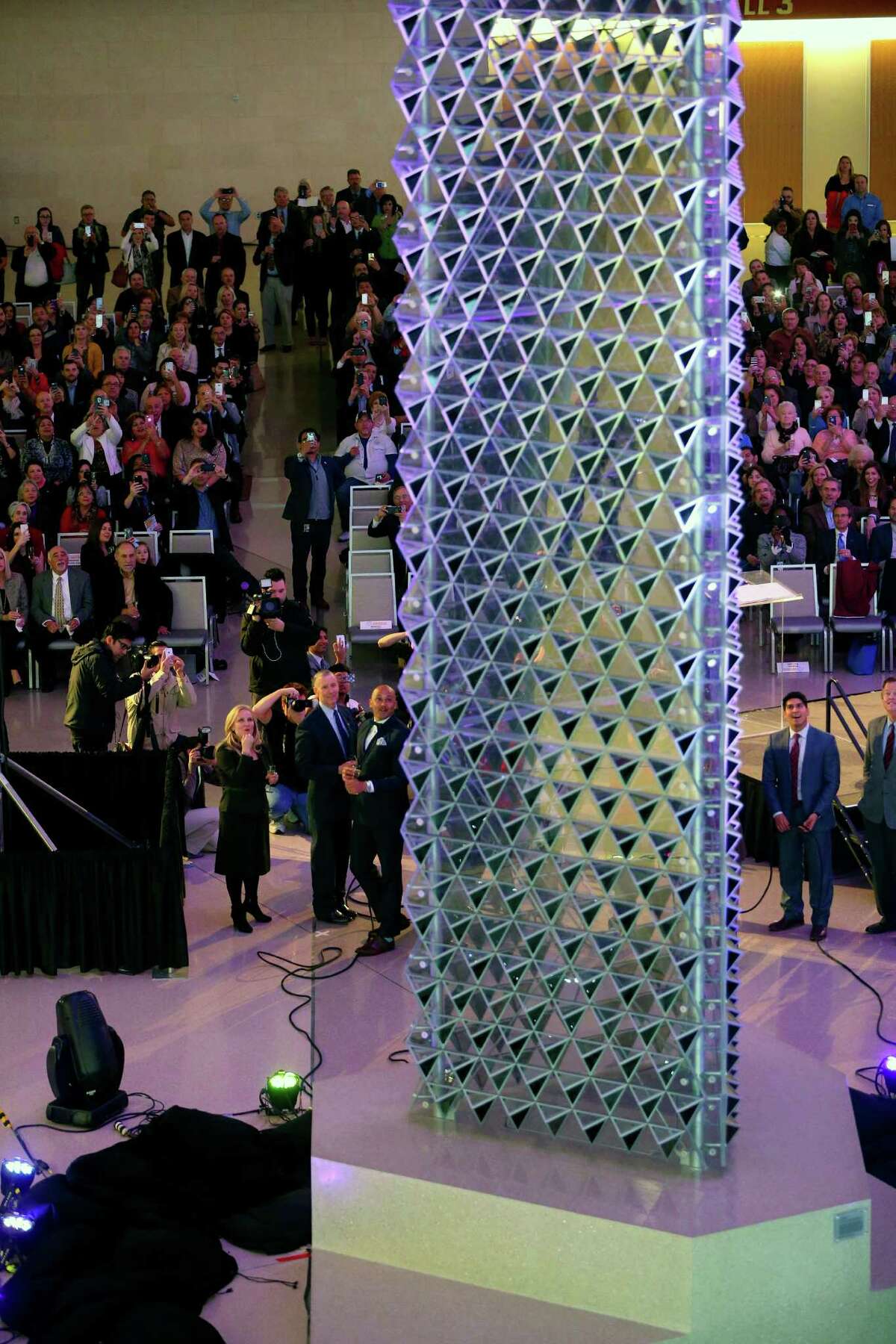 2. The 30-foot-tall art installation "Liquid Crystal" in the lobby (the "cheese grater"): $987,500. The budget for this didn’t change during the project. The cost included $55,633 for travel expenses, $60,000 for a prototype and $679,000 for the construction and installation of the final artwork.