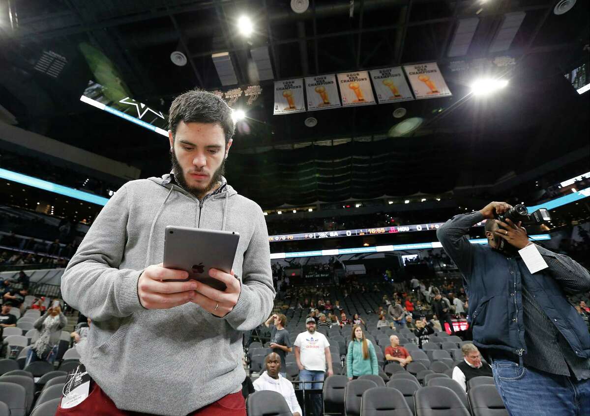 Argentine journalist Matías Baldo works for La Nacion reporting on Spurs games. He was working the game against the Houston Rockets at the AT&T Center on Jan. 27, 2016.