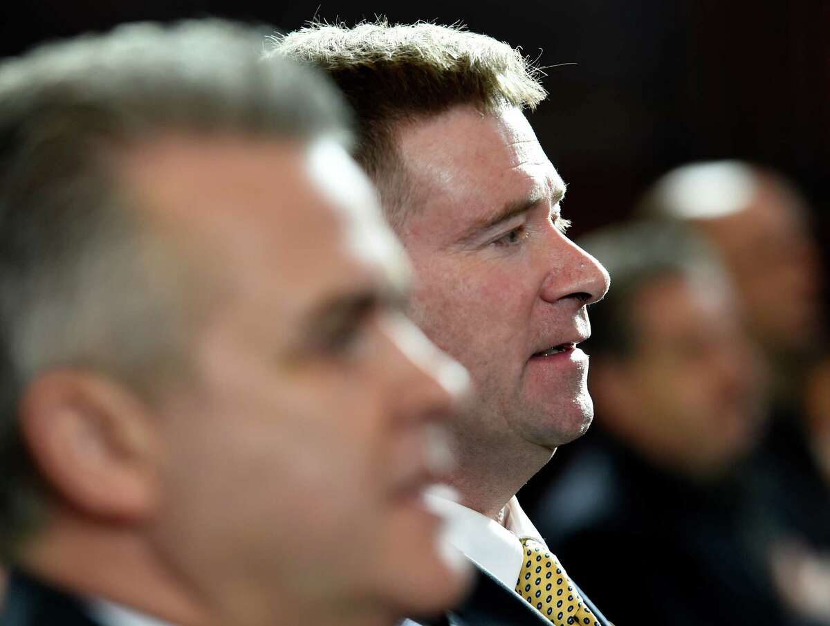 Assemblyman Steve McLaughlin, left, and Congressman Chris Gibson were in attendance for the swearing in ceremonies for various winning candidates of the Rensselaer County GOP held Thursday morning Jan. 1, 2015 at the Rensselaer County Courthouse in Troy, N.Y. (Skip Dickstein/Times Union)