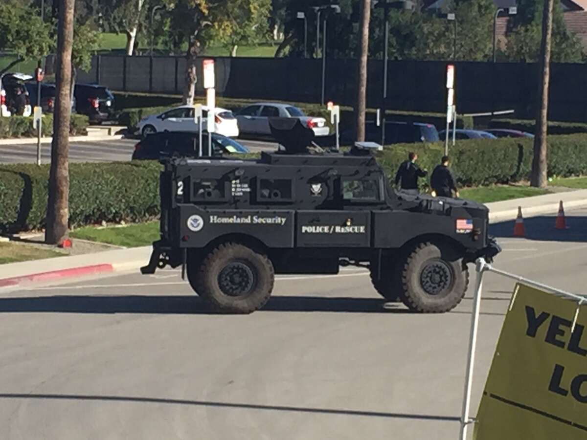 A Homeland Security vehicle parked outside of Levi’s Stadium before Super Bowl 50