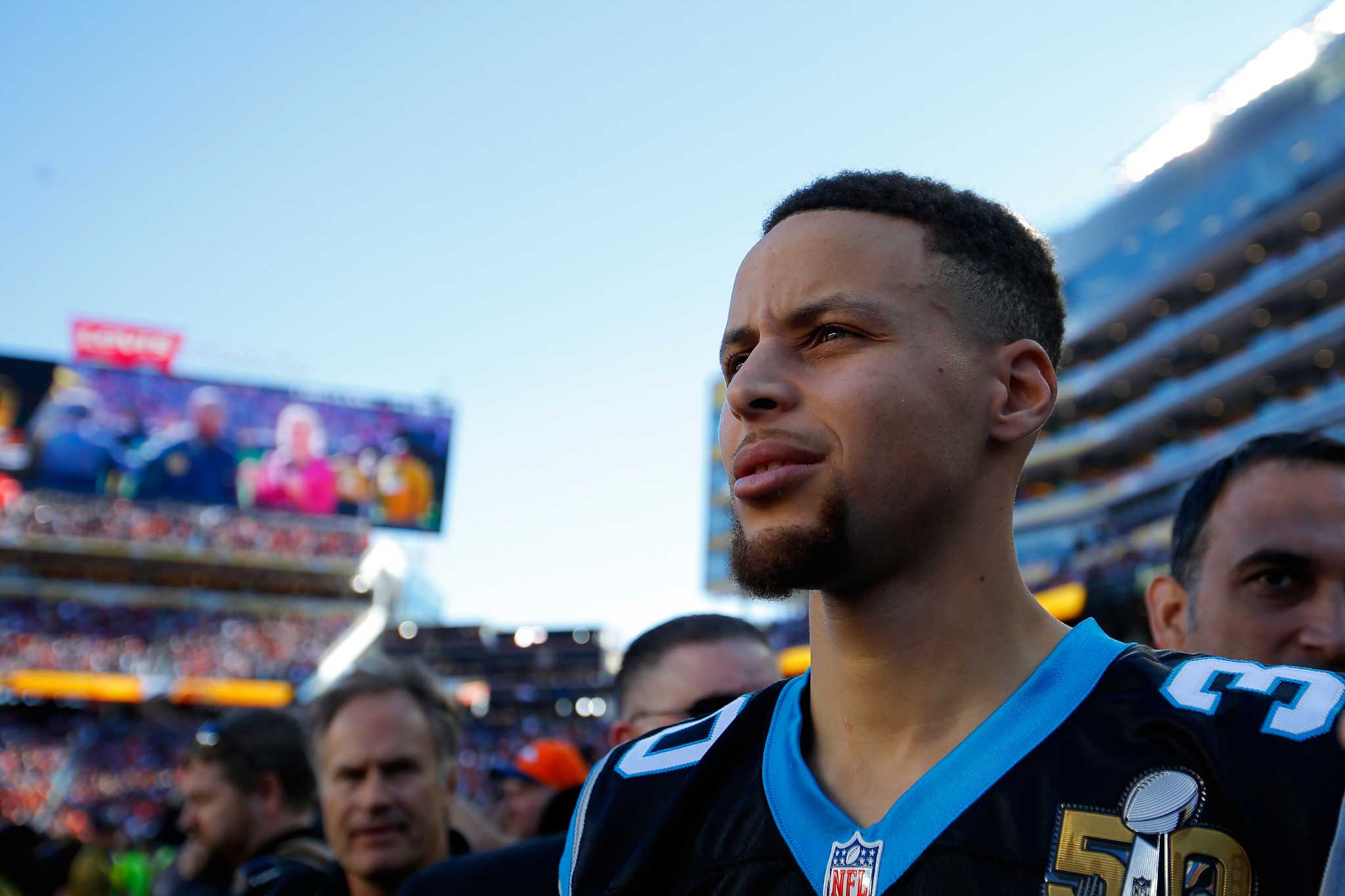 Ayesha and Stephen Curry are seen on the sideline before Super Bowl 50  between the Carolina Panthers and the Denver Broncos at Levi's Stadium on  Sunday, Feb. 7, 2016 in Santa Clara