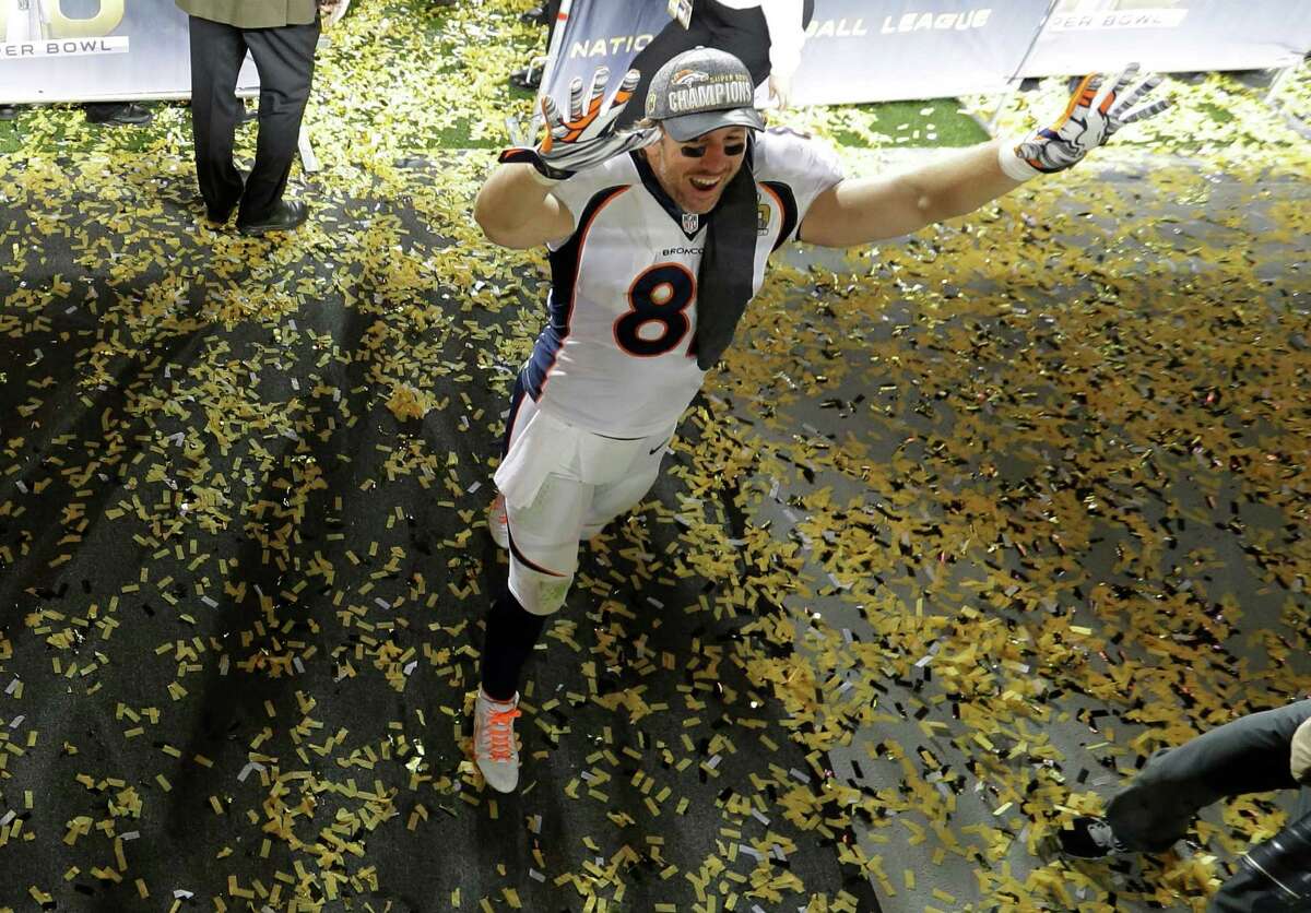Denver Broncos tight end Owen Daniels celebrates after their 24-10 victory over Carolina in Super Bowl 50 on Sunday.