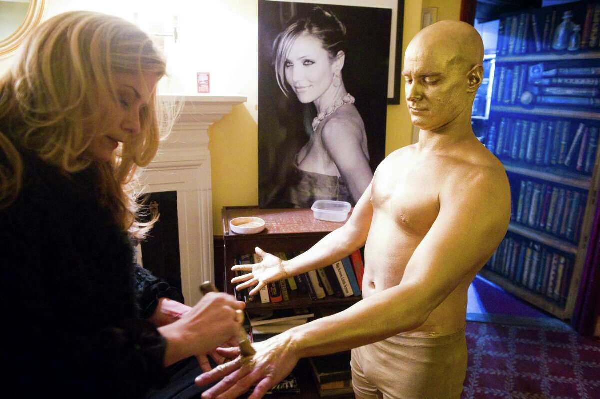 The Avon Theatre in Stamford will be hosting its annual Academy Awards night party on Feb. 28. Here, Randy Noonan is painted Oscar gold for the 2012 fundraiser.