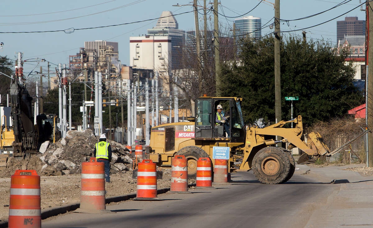 Road construction takes place along Harrisburg Blvd., Monday, Feb. 8, 2016, in Houston.