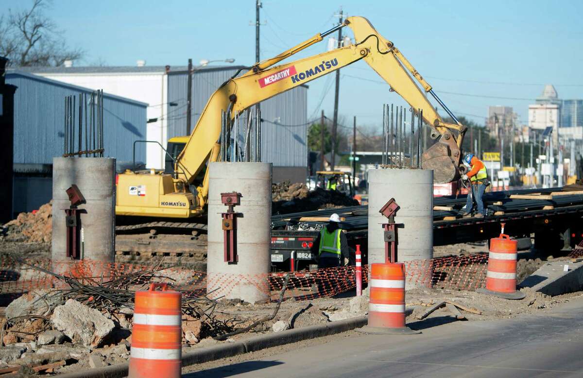 Road construction takes place along Harrisburg Blvd., Monday, Feb. 8, 2016, in Houston.