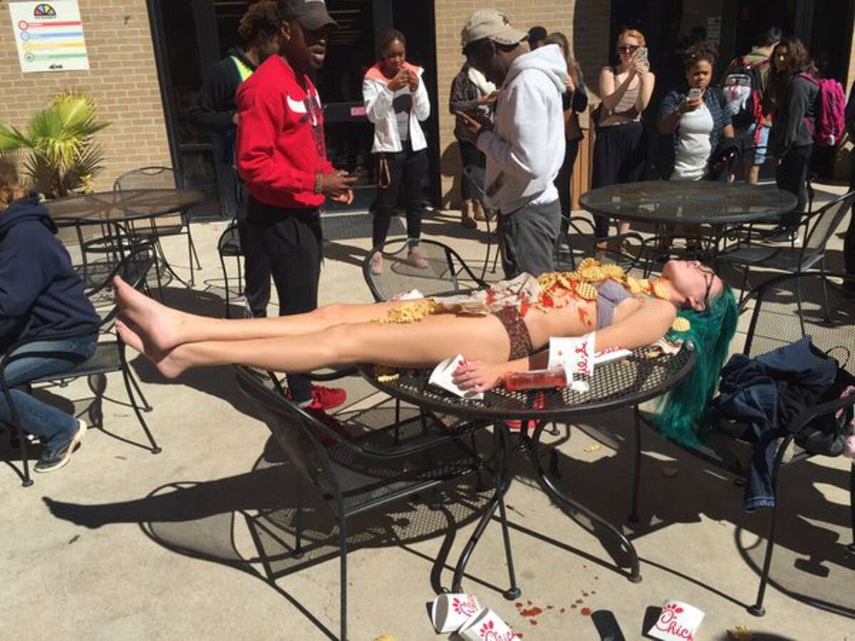 Monika Rostvold, the Texas State fine arts student who sat nearly naked on campus last semester as a live artistic performance against sexual assault, has carried out another piece that has the campus buzzing.