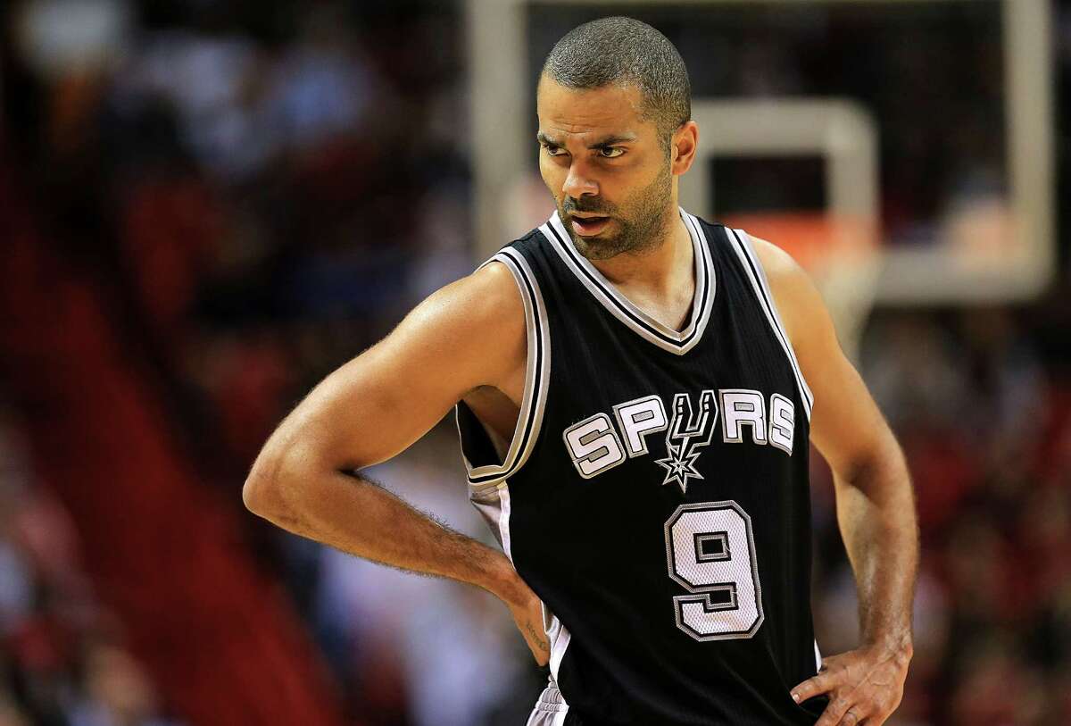 MIAMI, FL - FEBRUARY 09: Tony Parker #9 of the San Antonio Spurs looks on during a game against the Miami Heat at American Airlines Arena on February 9, 2016 in Miami, Florida. NOTE TO USER: User expressly acknowledges and agrees that, by downloading and/or using this photograph, user is consenting to the terms and conditions of the Getty Images License Agreement. Mandatory copyright notice: