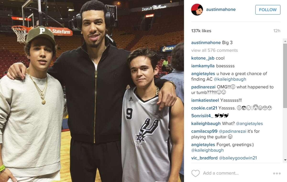The Spurs had a front row source of hometown support via San Antonio native turned pop star, Austin Mahone, at their game against the Miami Heat on Monday in Florida.