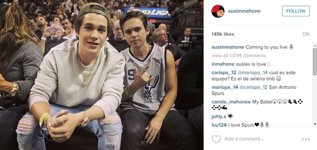 The Spurs had a front row source of hometown support via San Antonio native turned pop star, Austin Mahone, at their game against the Miami Heat on Monday in Florida.