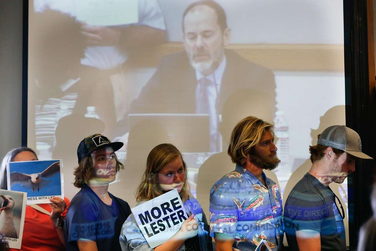 Supporters of California Coastal Commission Executive Director Charles Lester listen as he speaks at the Morro Bay Community Center in Morro Bay , Calif. on Wednesday, February 10, 2016. The proposal to fire California Coastal Commission Executive Director Charles Lester has set off furor throughout the state.