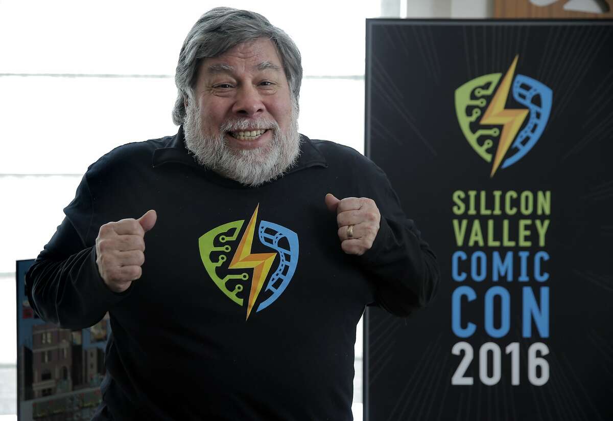 Steve Wozniak mugs for the camera as he talks about his newest project, Silicon Valley Comic Con, which will be happening in mid-March during an interview in San Francisco, Calif., on Wednesday, February 10, 2016. This is going to be Silicon Valley's answer to the popular Comic Con International in San Diego, an intersection of pop culture, technology and entertainment.
