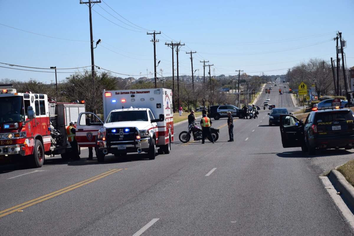 San Antonio police investigate the cause of a motorcycle crash along Judson Road that killed one person on Thursday, Feb. 11, 2016.