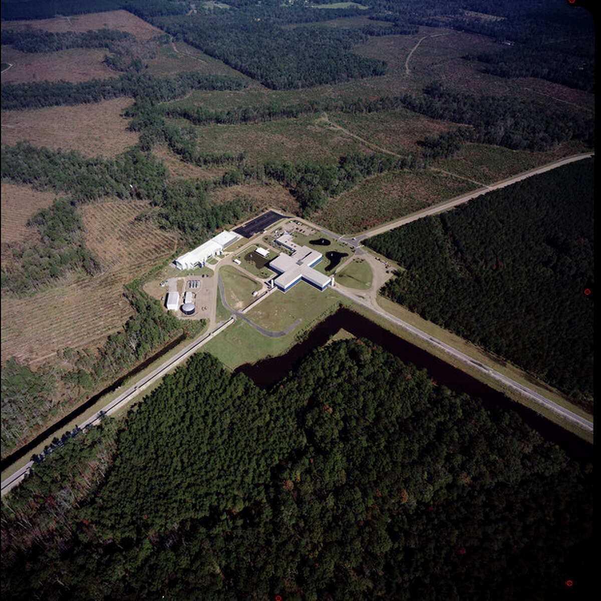 An undated handout photo shows an L-shaped antenna lab, known as LIGO, in Livingston, La. The antenna is one of two of its kind that detected on Sept. 14, 2015, what scientists say was the faint chirp of two black holes colliding a billion light-years away, fulfilling Einsteinâs general theory of relativity. (Caltech-M.I.T.-LIGO Lab via The New York Times) -- NO SALES; FOR EDITORIAL USE ONLY WITH SPACE WAVES DETECTION BY DENNIS OVERBYE FOR FEB. 11, 2016. ALL OTHER USE PROHIBITED. --