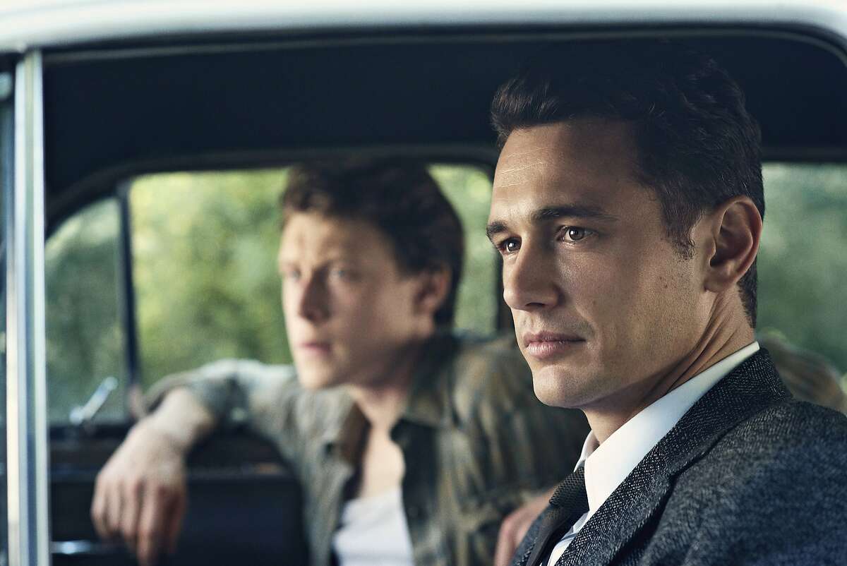 This image released by Hulu shows James Franco as Jake Epping, right, and George MacKay as Bill Turcotte in a scene from the eight-part series, "11.22.63," streaming on Hulu beginning Monday, Feb. 15, 2016. (Sven Frenzel/Hulu via AP)