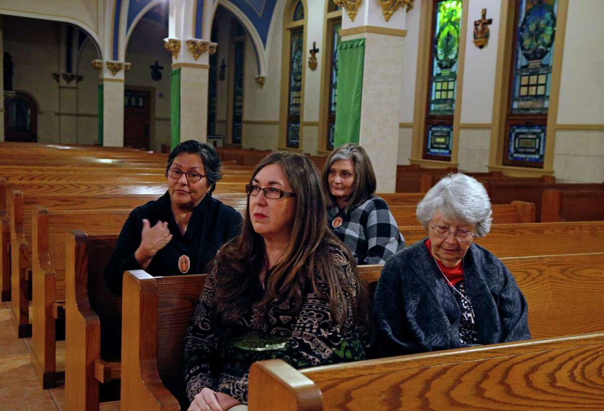 Andrea Chapa,Sandy McIver(mom to Shannon Hasse) in front and Mirta Rubalcava , Shannon Haase are all going to see the Pope talk to the reporter in the church. Though tough to score tickets to the popeâs Mass in Juarez, a few San Antonians have managed, and they include various members of Our Lady of Guadalupe Church on the cityâs West Side. Theyâll travel with their priest, Father Michael Bouzigard, whoâll assist during the Mass. (Sandy McIver is going to see the Pope but not traveling with this group. Photos taken on Monday, February 8 2016