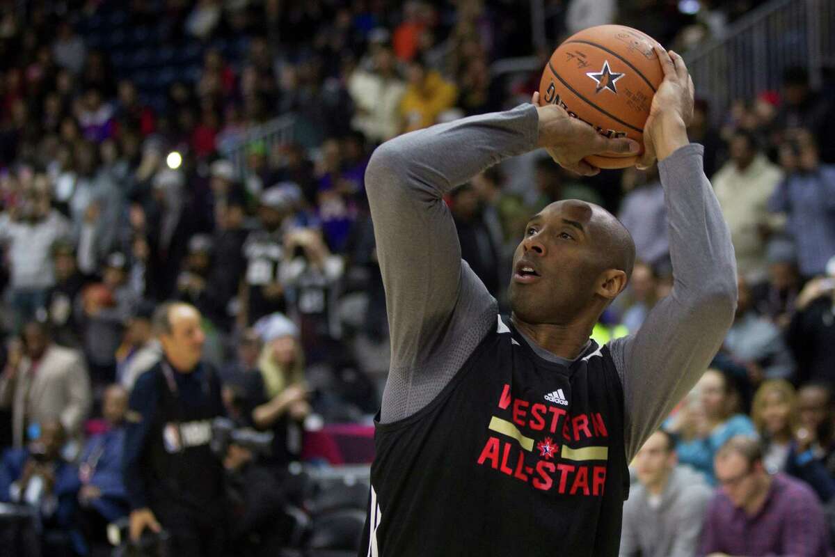 Western Conference's Kobe Bryant, of the Los Angeles Lakers, lines up a shot during practice at the NBA All-Star Game in Toronto on Saturday, Feb. 13, 2016. (Chris Young/The Canadian Press via AP) MANDATORY CREDIT