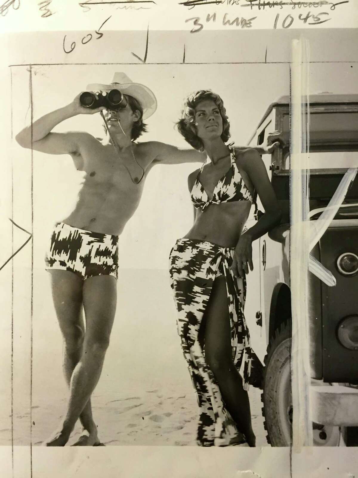 1972 PI caption: Bikinis are big stuff on the beaches. His and her outfits attract attention.