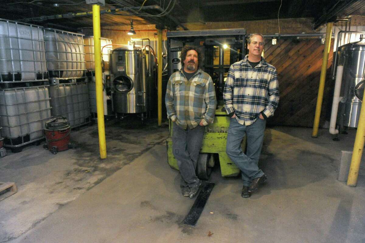 Owners Dietrich Gehring, left, and Stuart Morris of Indian Ladder Farmstead Cidery & Brewery on Thursday Feb. 5, 2016 in Altamont, N.Y. (Michael P. Farrell/Times Union)