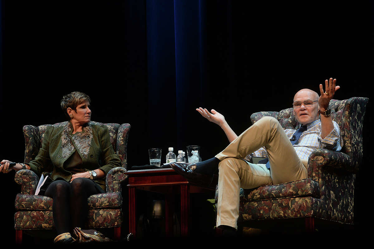 Long-time political strategists James Carville and wife Mary Matalin present their lecture "All's Fair : Love, War, and Politics" Monday night at the Lutcher Theater in Orange. The duo are on opposite sides of the political spectrum, with Carville having served as the strategic strongman for Bill Clinton and Matalin having served as consultant with George H. W. Bush's campaign and in George W. Bush's presidency. The spirited discussion was presented by Lamar State College - Orange and is part of the distinguished lecture series. A book signing followed the event. Photo taken Monday, February 15, 2016 Kim Brent/The Enterprise
