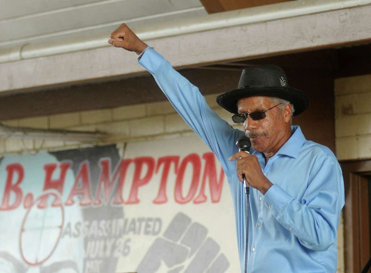 On July 25, 2015, at Pleasantville Park, Brother Bunchy Crear holds his fist high during the 45th anniversary the shooting death of Houston Black Panther Carl B. Hampton. Houston's Panther alumni gather every year to commemorate the shooting.