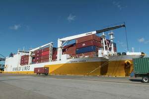 The Grande Guinea left Houston's Barbours Cut container terminal Friday loaded with containers, kicking off the first regular direct container and roll-on, roll-off shipping service between Houston and West Africa.