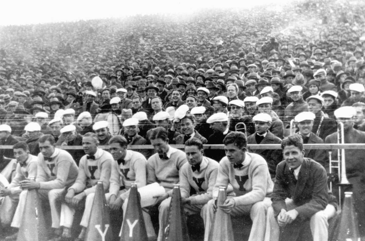 The Yale Cheer Leaders pictured with Rudy Vallee. (late 1920s, early 1930s)