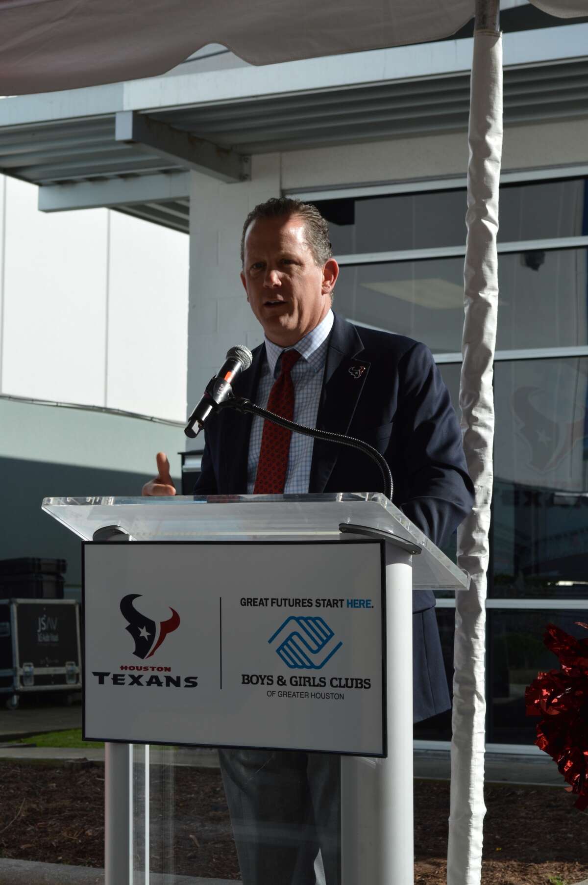 Texans team president Jamey Rootes during a press conference Thursday at Boys and Girls Club of Greater Houston to announce $750,000 pledge to build a new facility designed for teenagers.