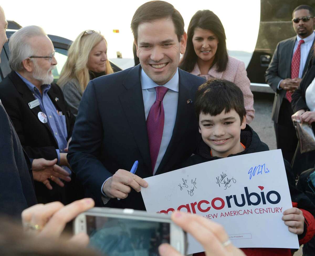 GOP presidential candidate Marco Rubio has at least two fans in South Carolina. In Spartanburg, Rubio shares a laugh with Kyle Williams, 10, who is too young to vote. Gov. Nikki Haley endorsed the junior senator from Florida on Thursday.