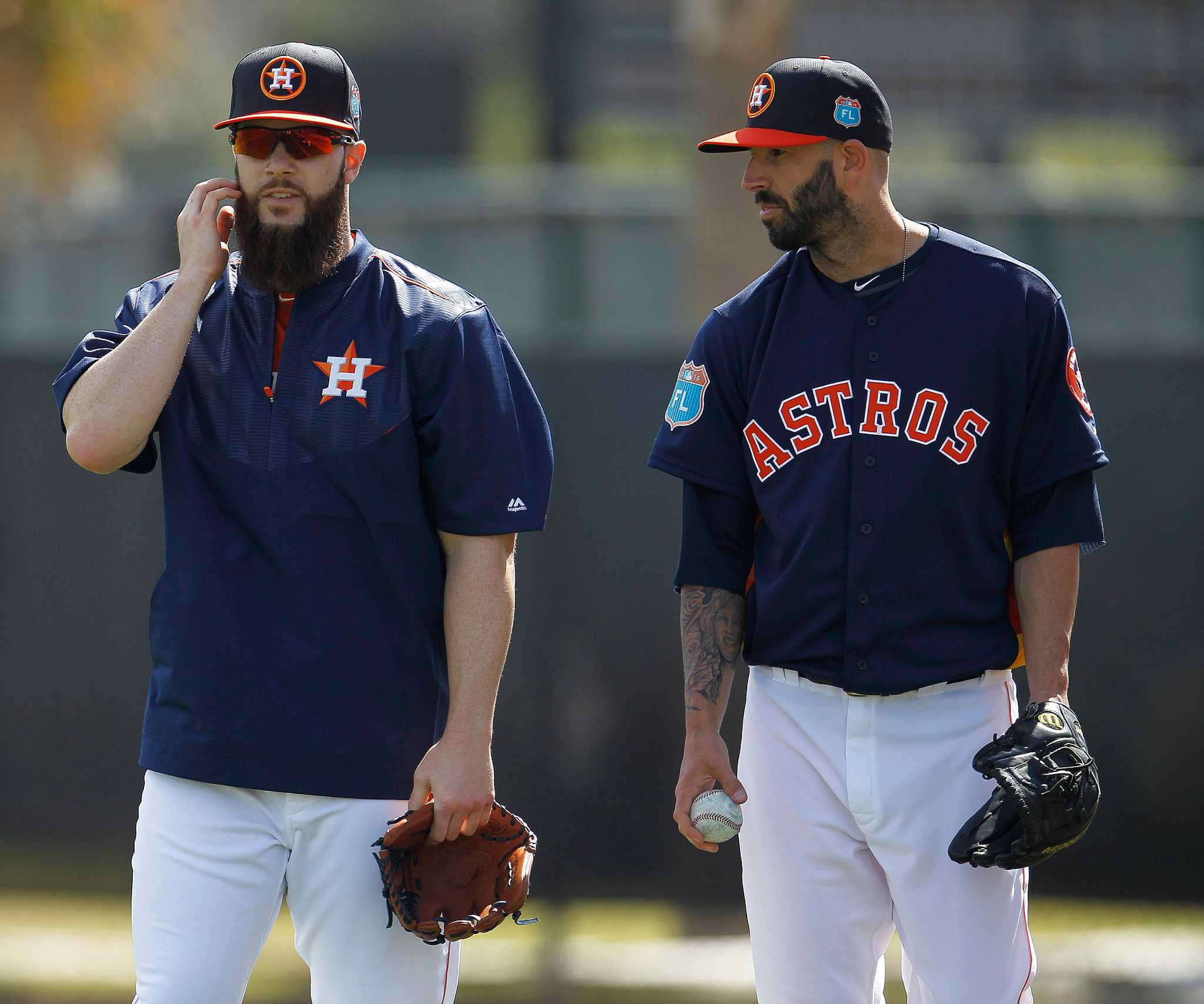 Dallas Keuchel of the Houston Astros waits on the field before the