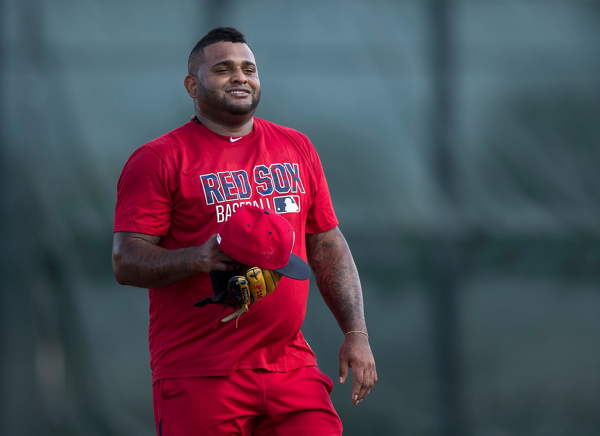 That's a weight loss home run! Red Sox third baseman Pablo Sandoval shows  off much fitter new physique