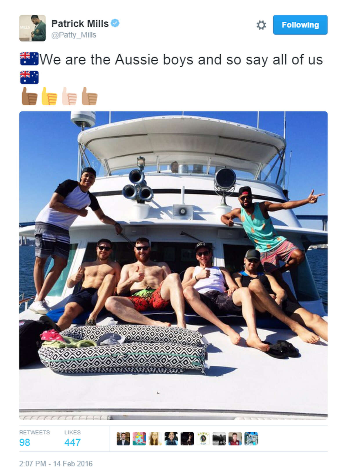 Patty Mills posted this photo of "the Aussie boys" on Valentine's Day.
