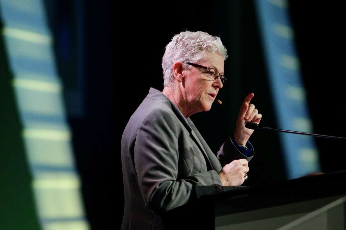 Environmental Protection Agency Administrator Gina McCarthy speaks during the Opening Plenary during the third day of IHS CERAWeek at the Hilton Americas Wednesday, Feb. 24, 2016. ( Michael Ciaglo / Houston Chronicle )