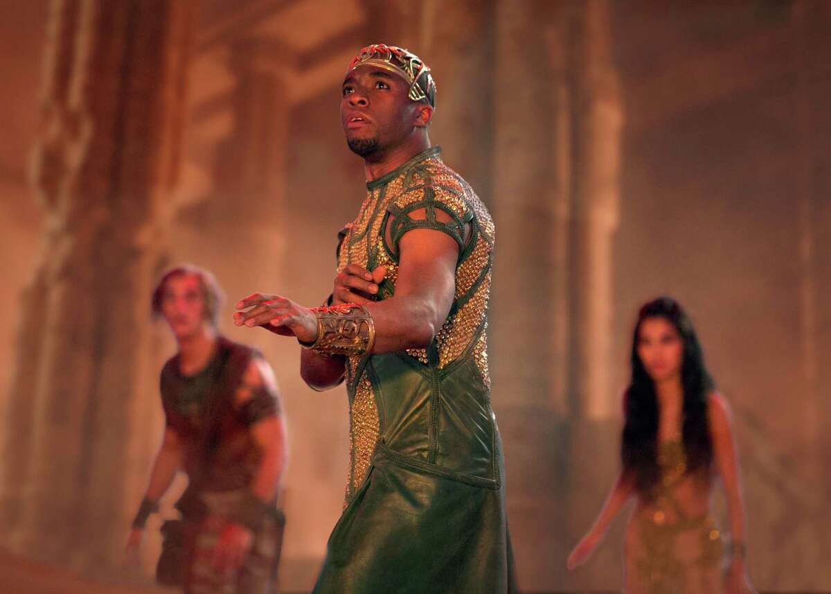 This image released by Lionsgate shows Chadwick Boseman in a scene from "Gods of Egypt." (Lisa Tomasetti/Lionsgate via AP)