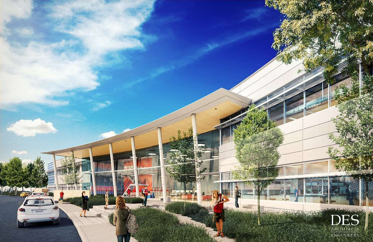 The proposed Design Tech High School, a public charter school, will be built on Oracle's Redwood Shores campus.