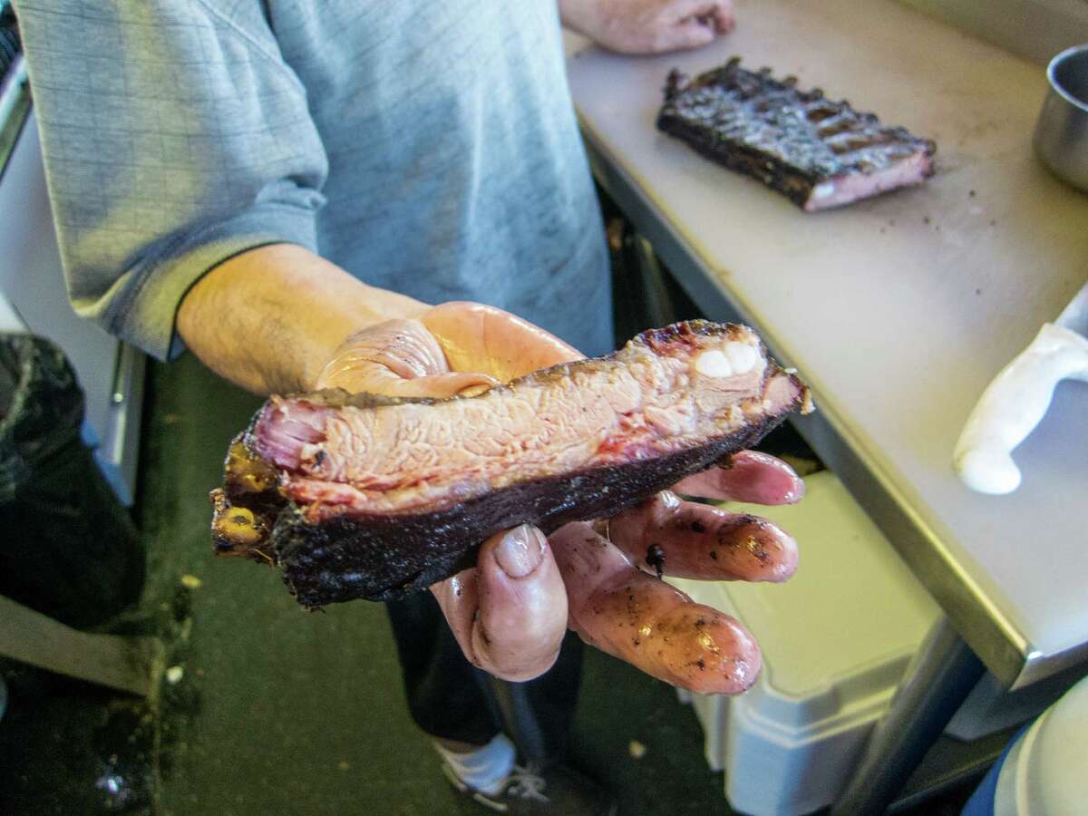 A pork rib at Plantation BBQ in Richmond
