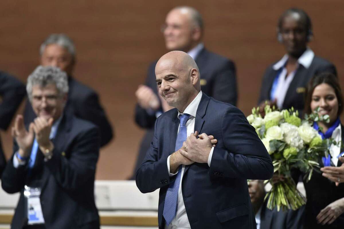 Gianni Infantino reacts after winning the global soccer body's presidential election during the extraordinary FIFA Congress in Zurich in 2016. (Getty Images)