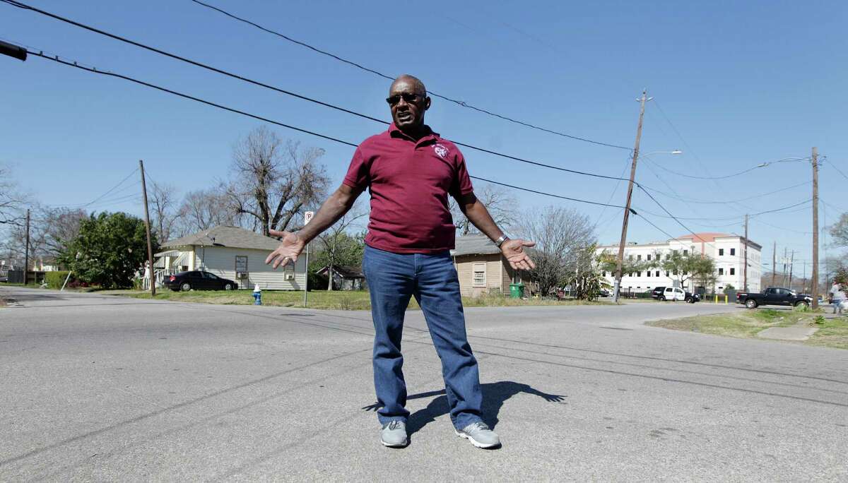 Audry L. Releford, whose mentally ill son Kenneth was shot and killed by a police officer in 2012. Releford stands in the intersection where he was shot Thursday, Feb. 11, 2016, in Houston. The same officer was involved soon after in another shooting and the incident has sparked a wrongful death case against HPD that challenges the quality of HPD's reviews of all officer involved shootings from 2009-2012 under outgoing Chief McClelland.