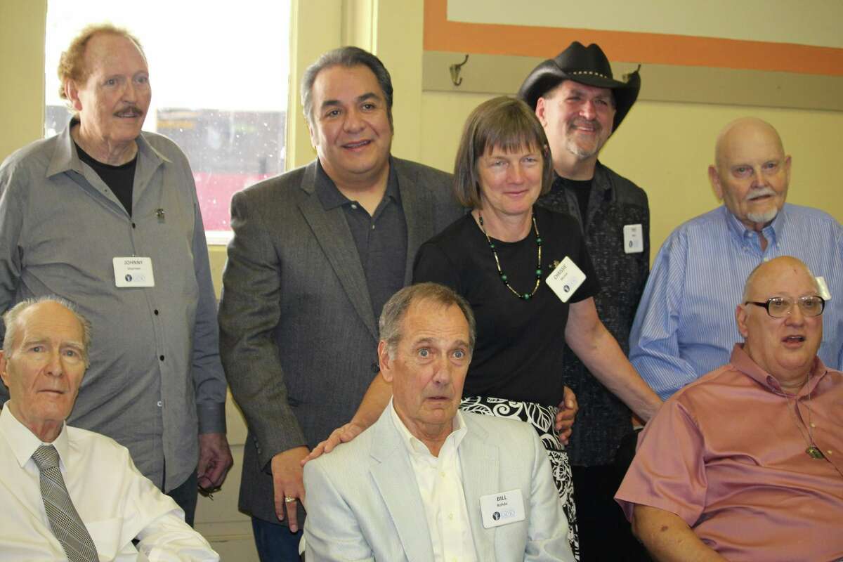 Bob Guthrie (far left, front row) was inducted into the San Antonio Radio Hall of Fame in summer of 2015. Fellow inductees pictured include Bill Rohde (front row middle), and standing together in back row middle, Mark Carillo, Chrissie Murnin and Trey Ware.