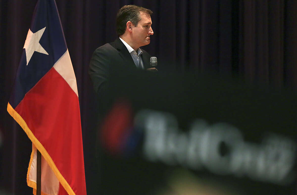 Presidential candidate Sen Ted Cruz, speaks to a standing room only crowd at a rally at Alzafar Shrine Auditorium in San Antonio, Texas on Monday, Feb. 29, 2016.