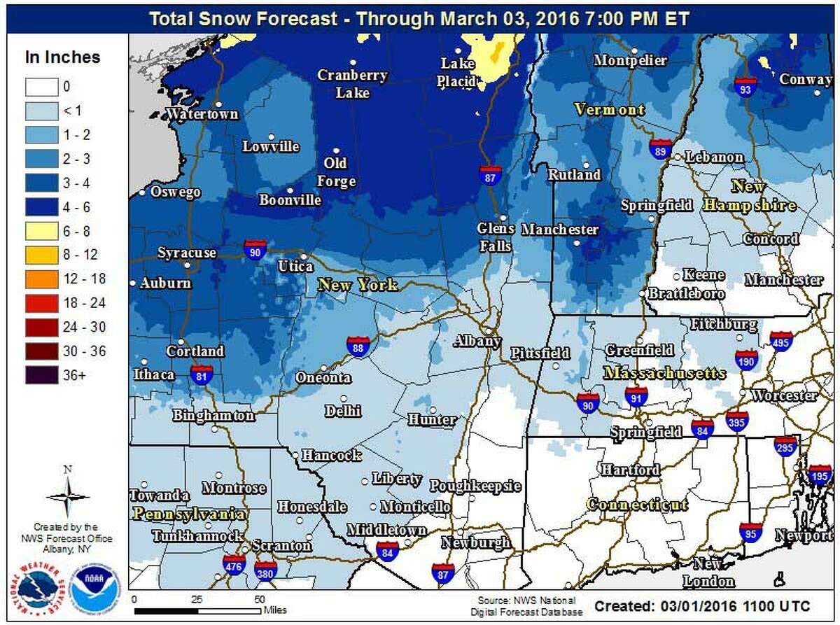 Mostly rain in Albany but snow to the north