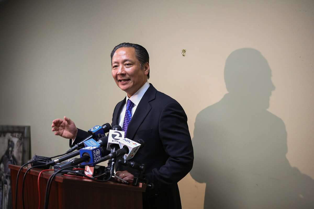 San Francisco Public Defender Jeff Adachi answered questions from the media following the District Attorney's announcement of criminal charges against deputies who allegedly forced inmates to fight each other, in San Francisco, California, on Wednesday, March 2, 2016.