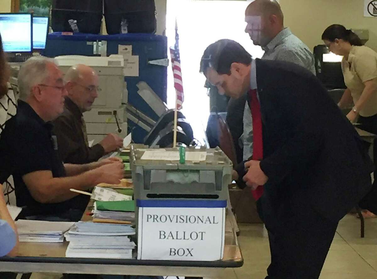 Republican presidential candidate, Sen. Marco Rubio, R-Fla., votes during early voting in the Florida primary, Wednesday, March 2, 2016, at the West Miami City Hall, Fla. (AP Photo/Sergio Bustos)