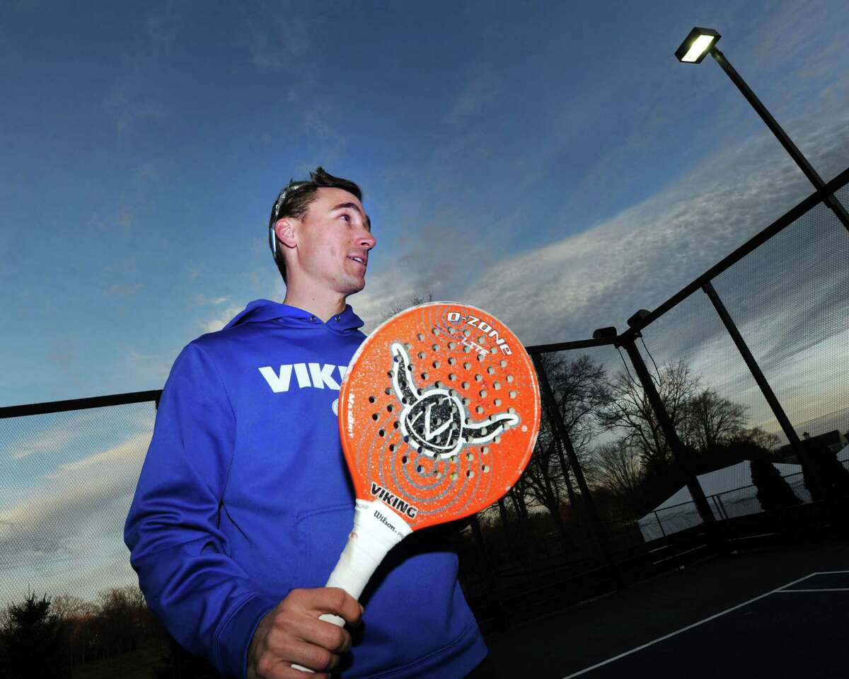 Stamford resident Max Le Pivert on the platform tennis court at the Country Club of Darien, Conn., Tuesday, March 1, 2016. Le Pivert and his partner Juan Martinez-Arraya of Old Greenwich will be taking part in the American Platform Tennis Association National Tournament at the Country Club of Darien this weekend.