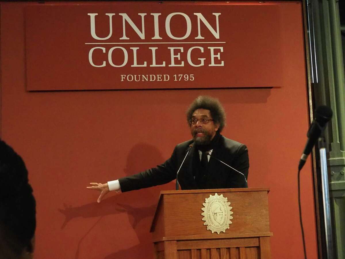 Cornel West speaks to Union College students in Schenectady on March 3, 2016. (J.p. Lawrence / Times Union)