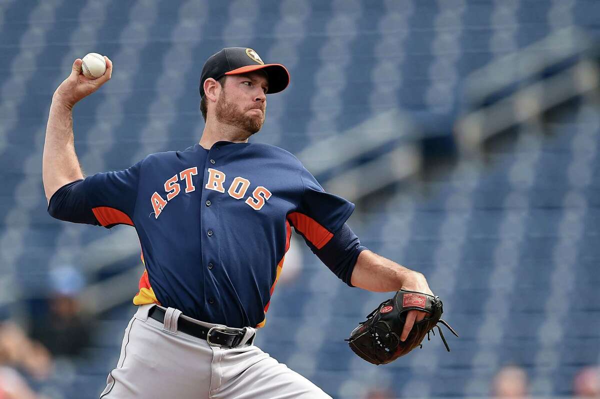 Doug Fister, whose fastball averaged 86.7 mph in 2015, topped out at 90 as he threw two scoreless innings in the Astros' exhibition opener Thursday.