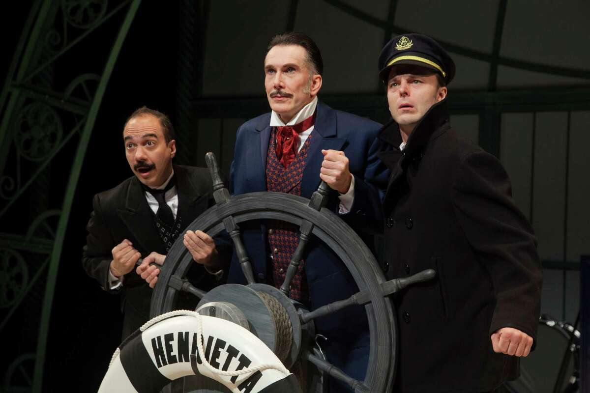 Evan Zes, from left, Todd Waite and Jay Sullivan star in the Alley Theatre's "Around the World in 80 Days."﻿